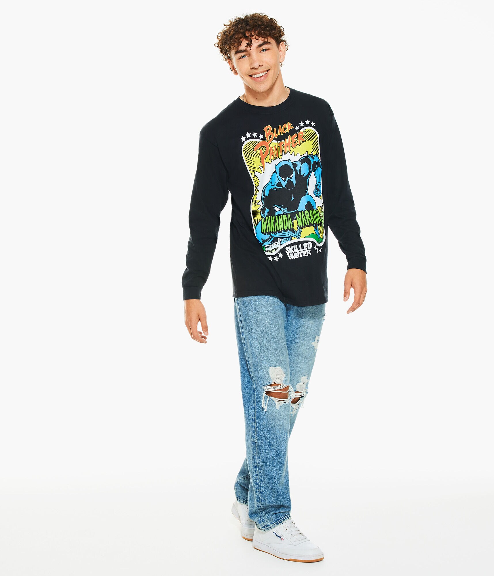 Long Sleeve Black Panther Wakanda Warrior Graphic Tee