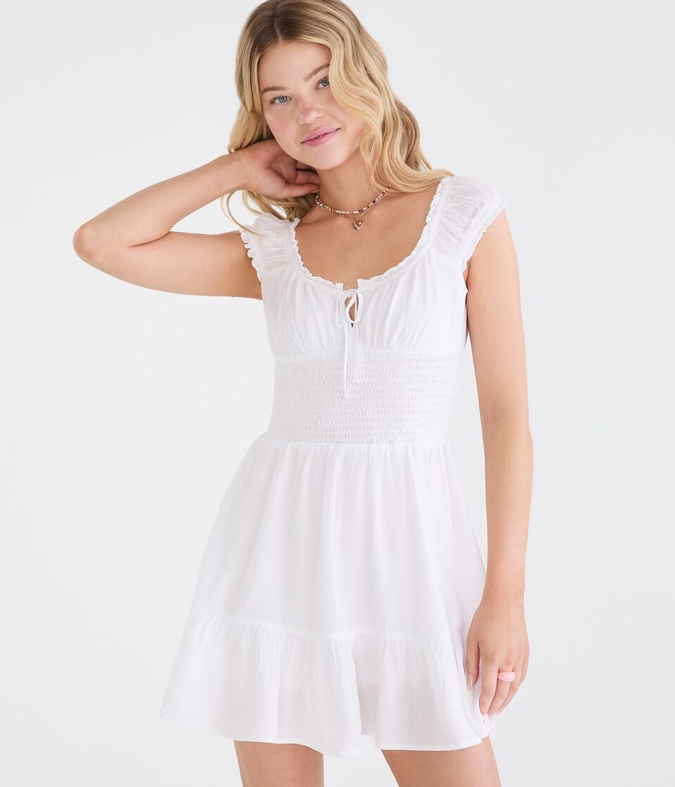 Solid Scoop-Neck Smocked Fit & Flare Mini Dress Solid Scoop-Neck Smocked Fit & Flare Mini Dress