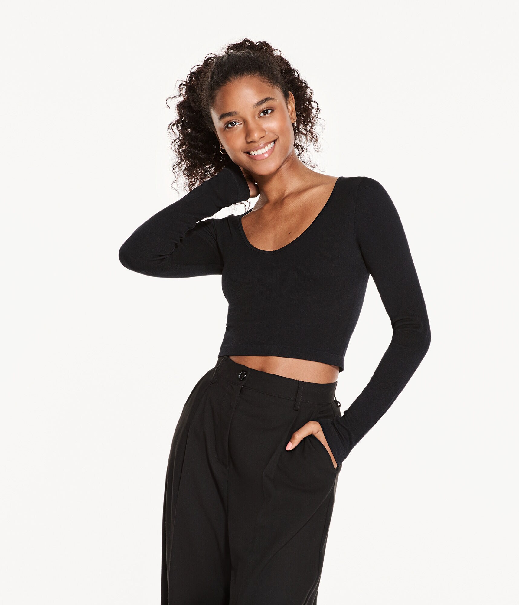 Long Sleeve Seamless Wear 3 Ways Crop Top