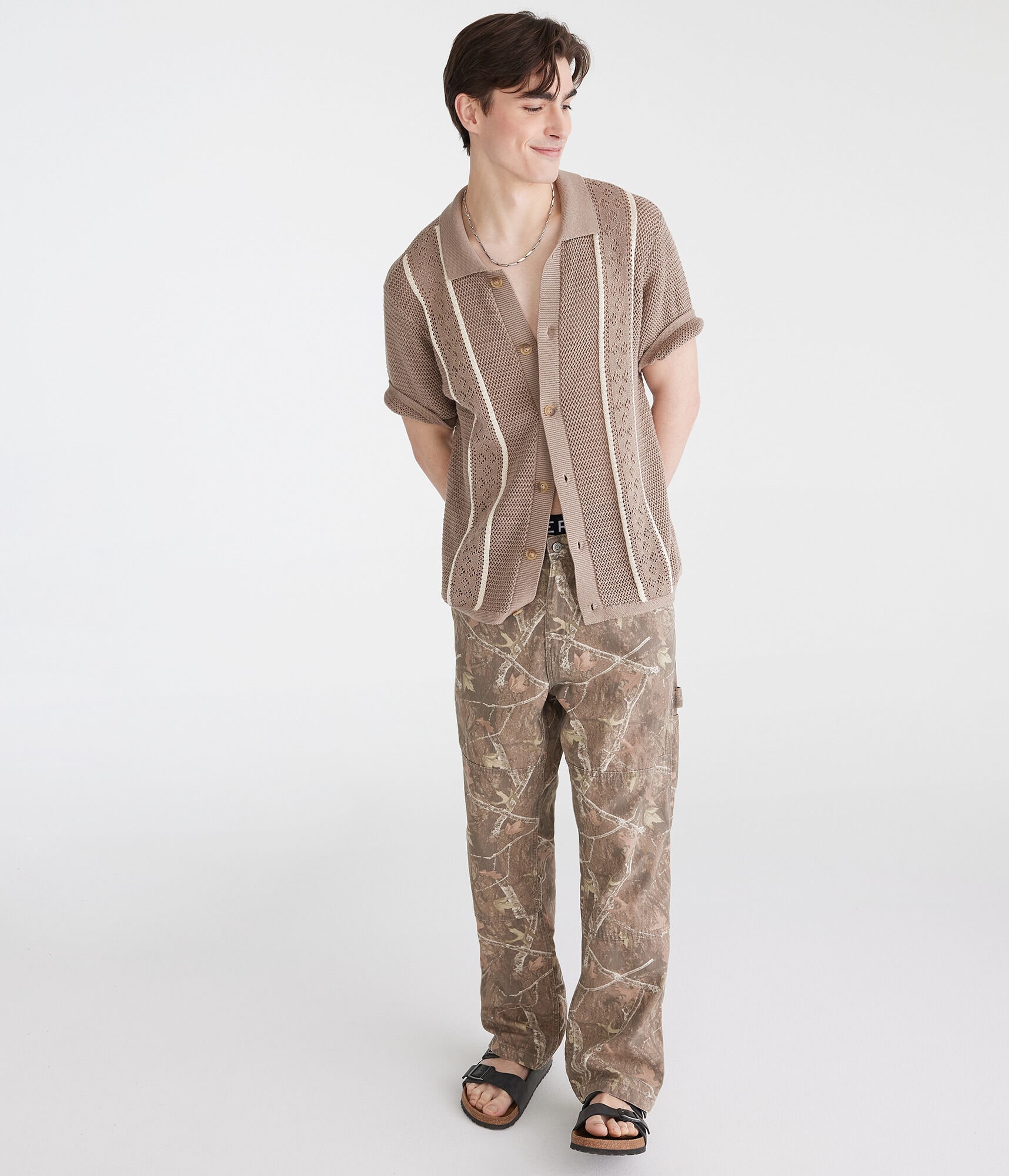 Pointelle Stripe Sweater Shirt