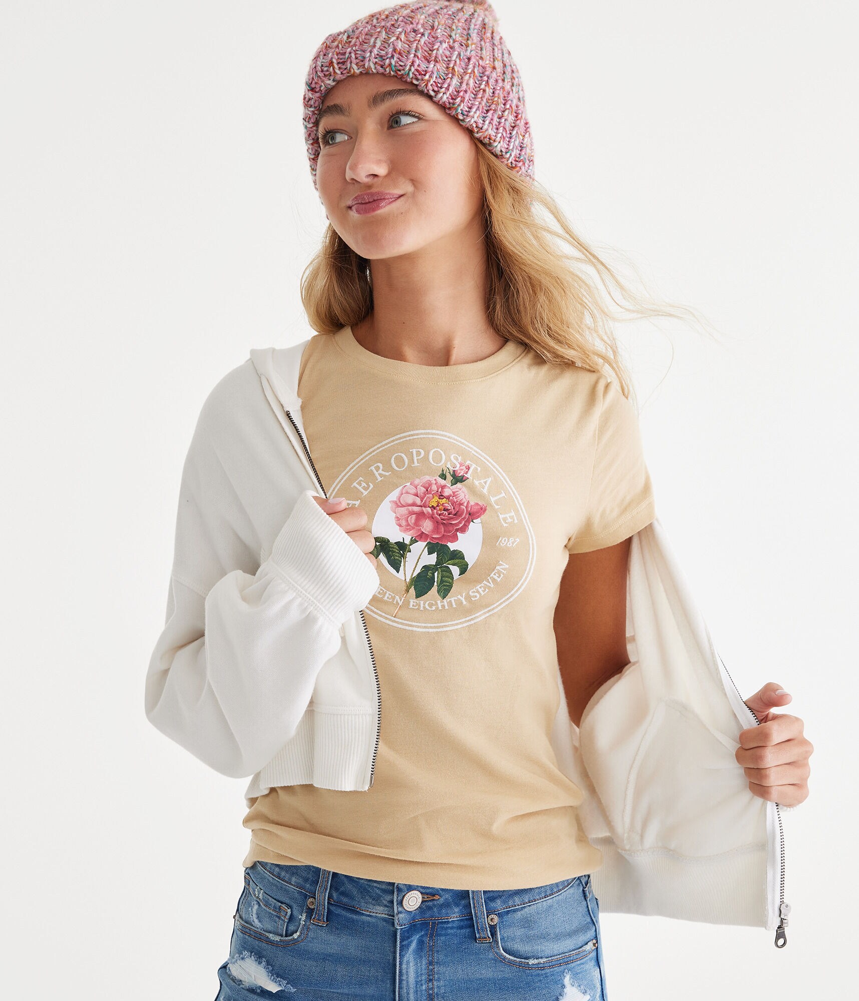 Aeropostale Floral Circle Graphic Tee