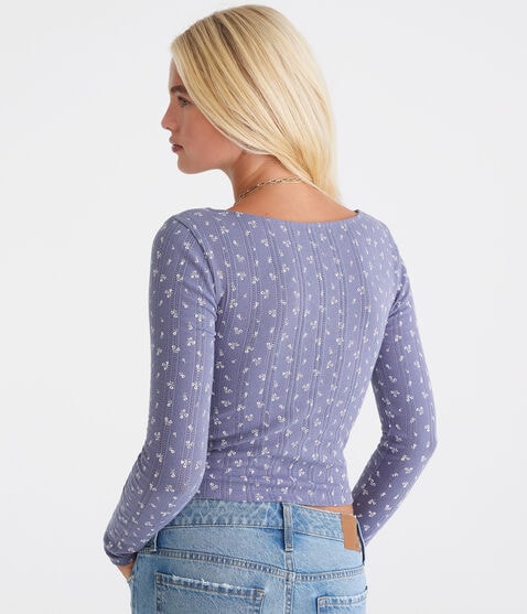 Long Sleeve Floral Cinch-Front V-Neck Crop Top Long Sleeve Floral Cinch-Front V-Neck Crop Top