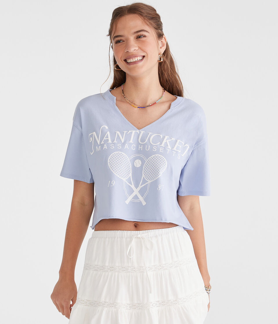 Nantucket Tennis Notch-Neck Boyfriend Graphic Tee