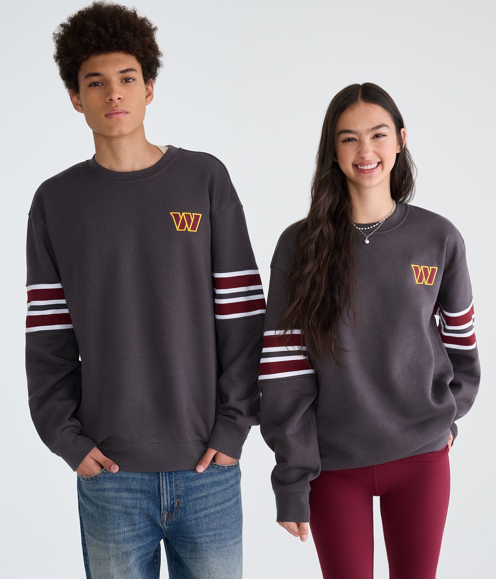 Washington Commanders Striped Sleeve Crew Sweatshirt