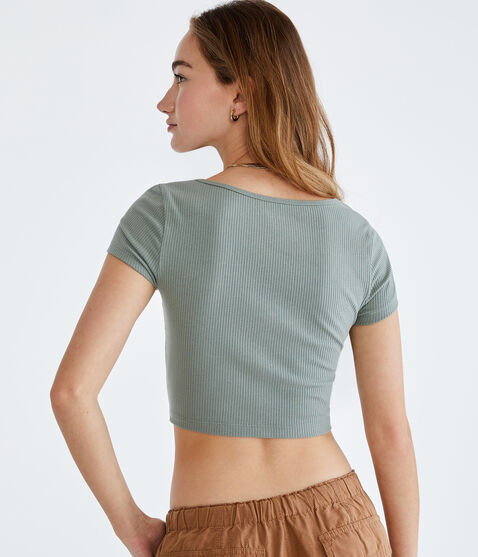 Buttoned Scoop-Neck Cardigan Tee