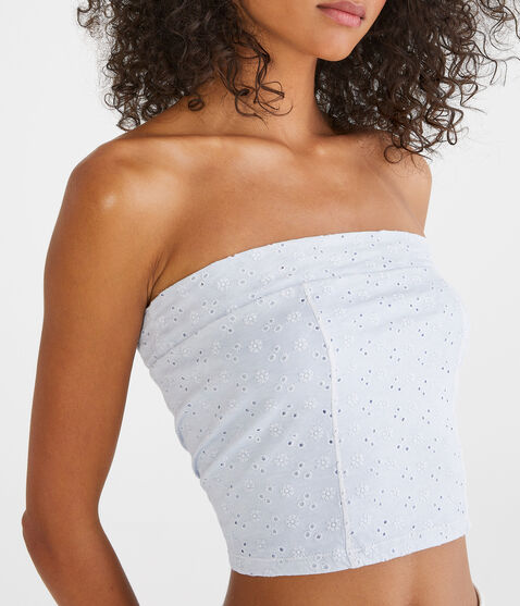 Washed Eyelet Cropped Tube Top