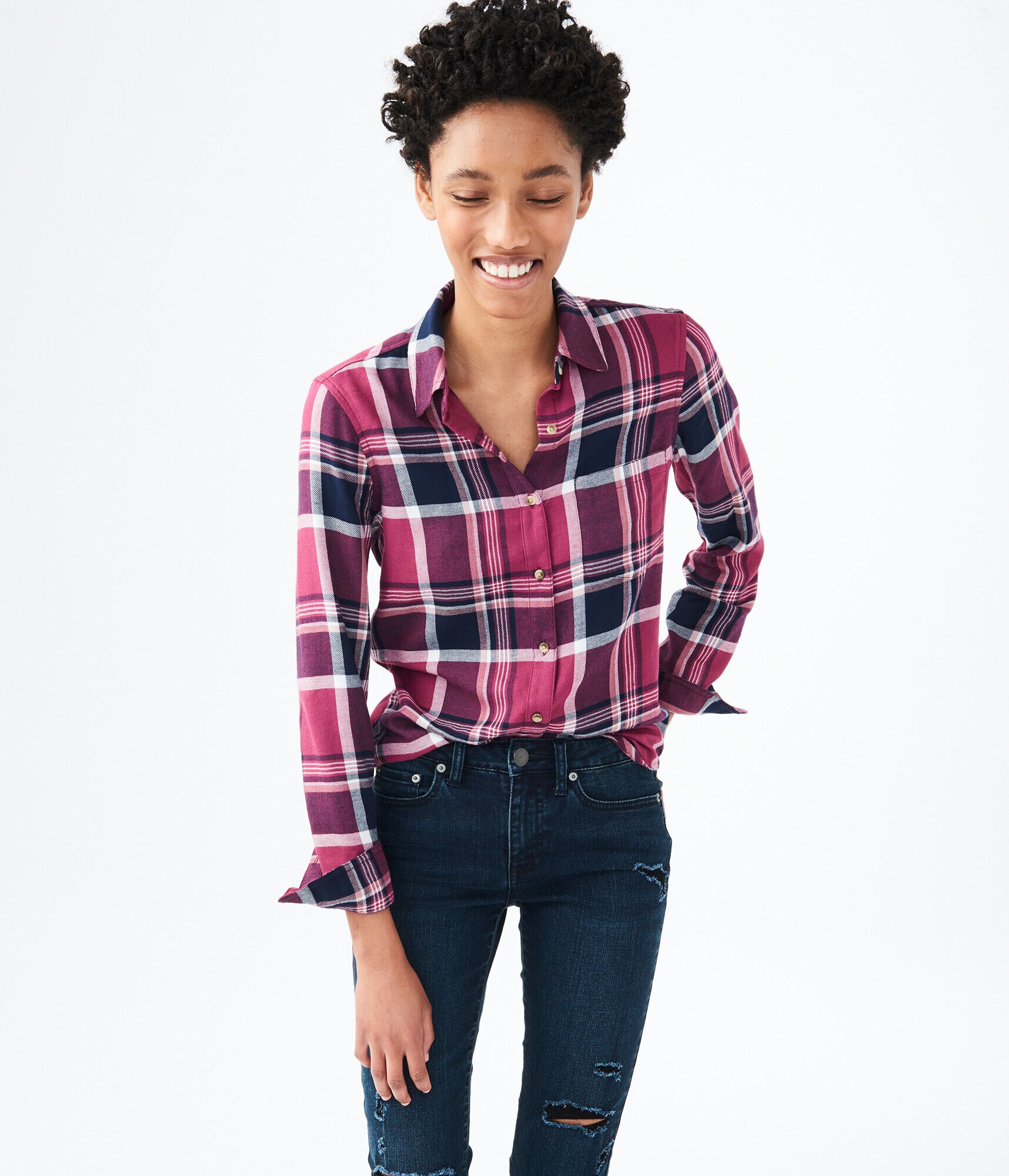 Long Sleeve Plaid Flannel Woven Shirt
