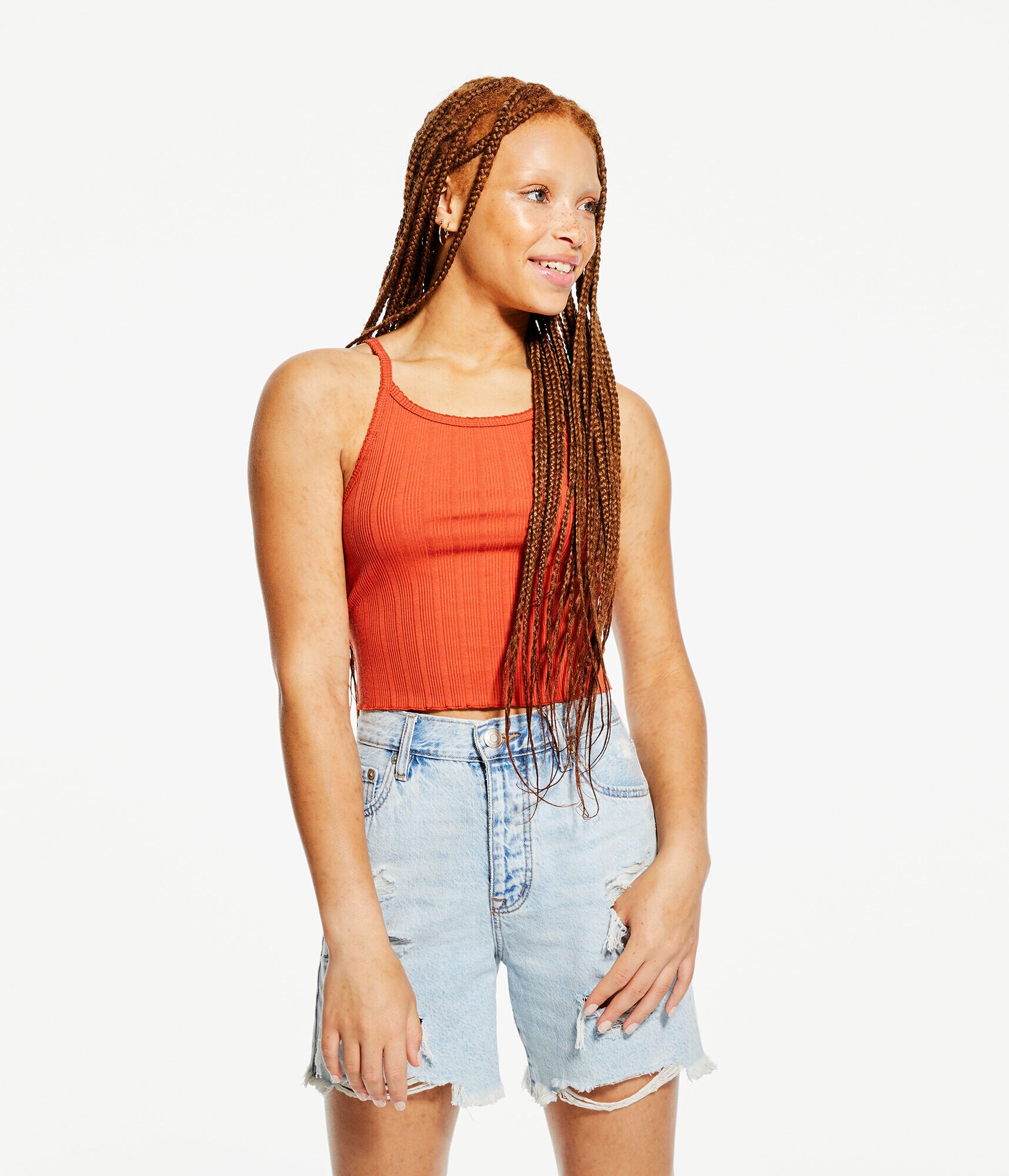 Ribbed High-Neck Cropped Cami