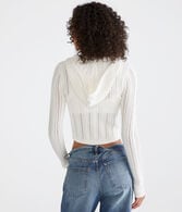 Pointelle Cropped Zip-Front Hooded Sweater