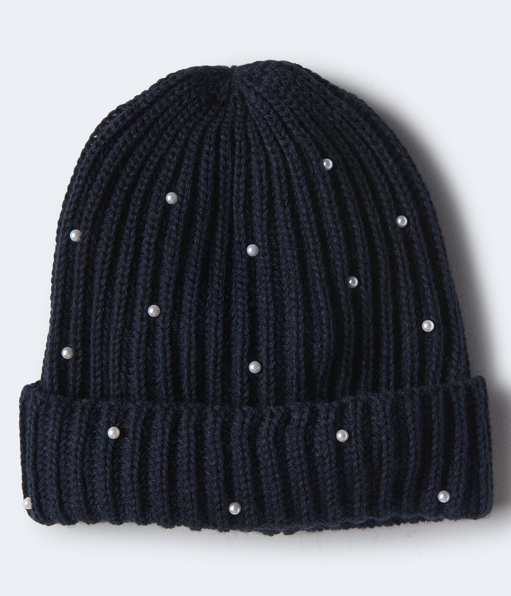 Faux Pearl Ribbed Beanie