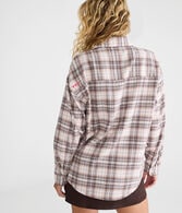 Long Sleeve Embroidered Hearts Plaid Flannel Shirt