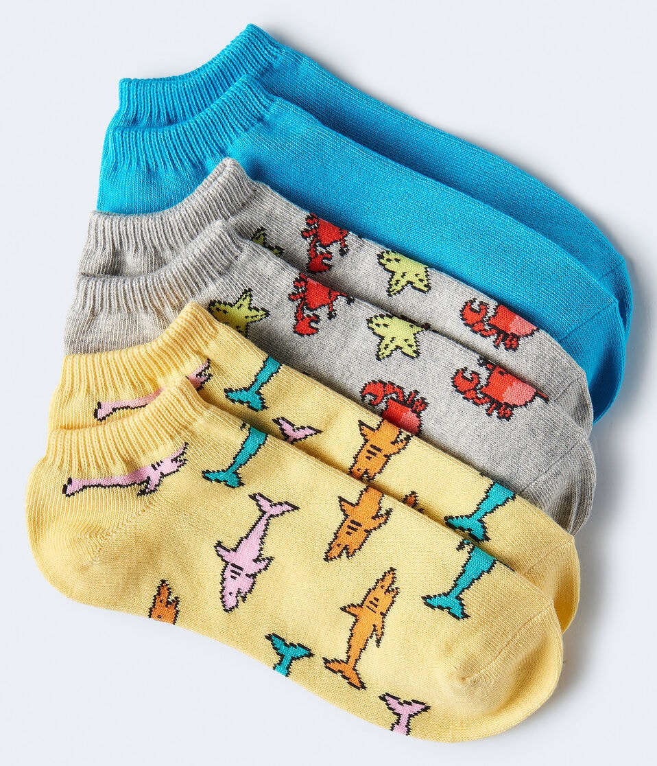 3-Pack Shark, Crab & Solid Ankle Socks