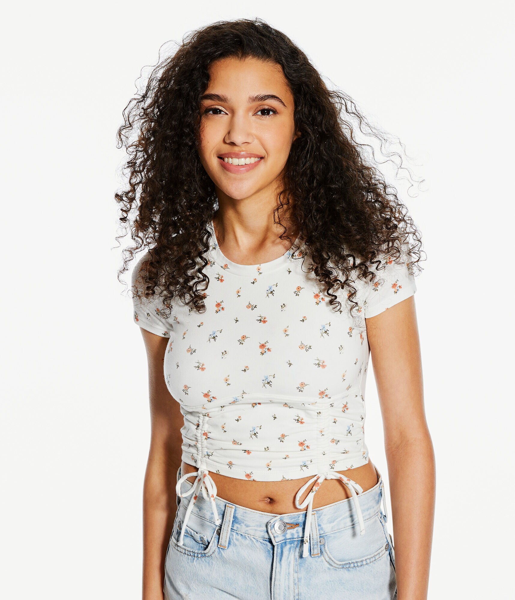 Floral Corset-Cinch Cropped Tee