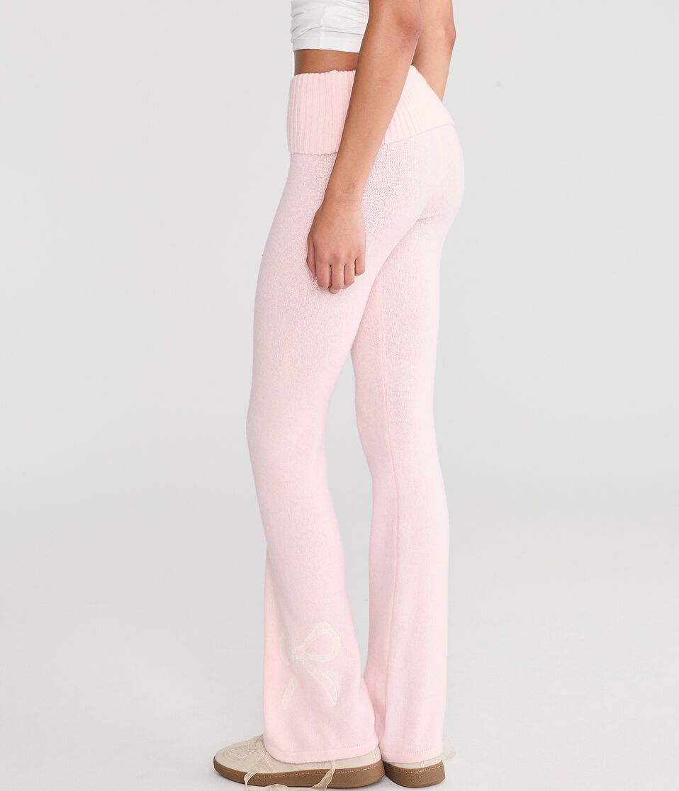 Lace Bow Cozy Sweater Flare Leg Pants