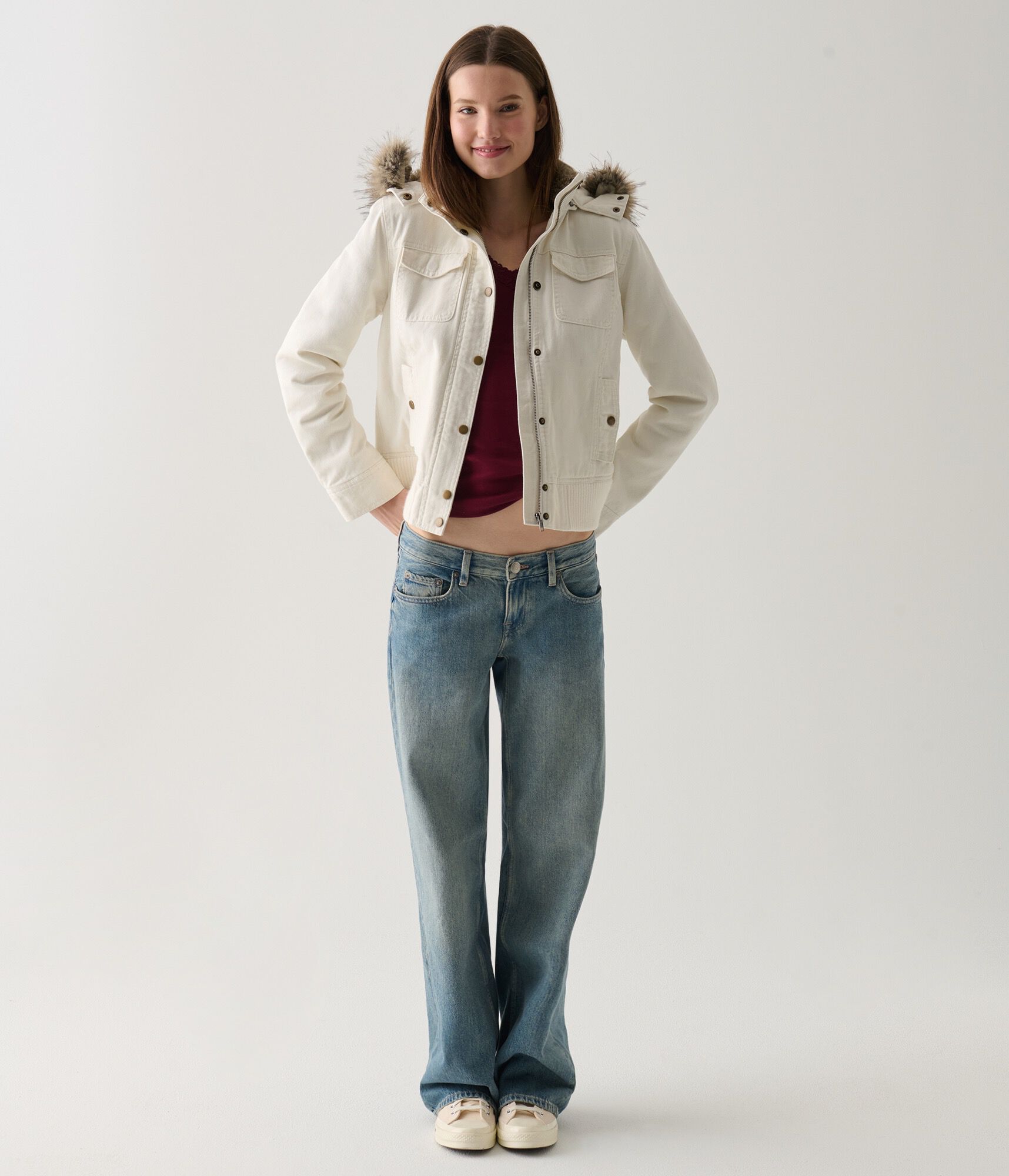 Faux Fur Hooded Full-Zip Utility Jacket