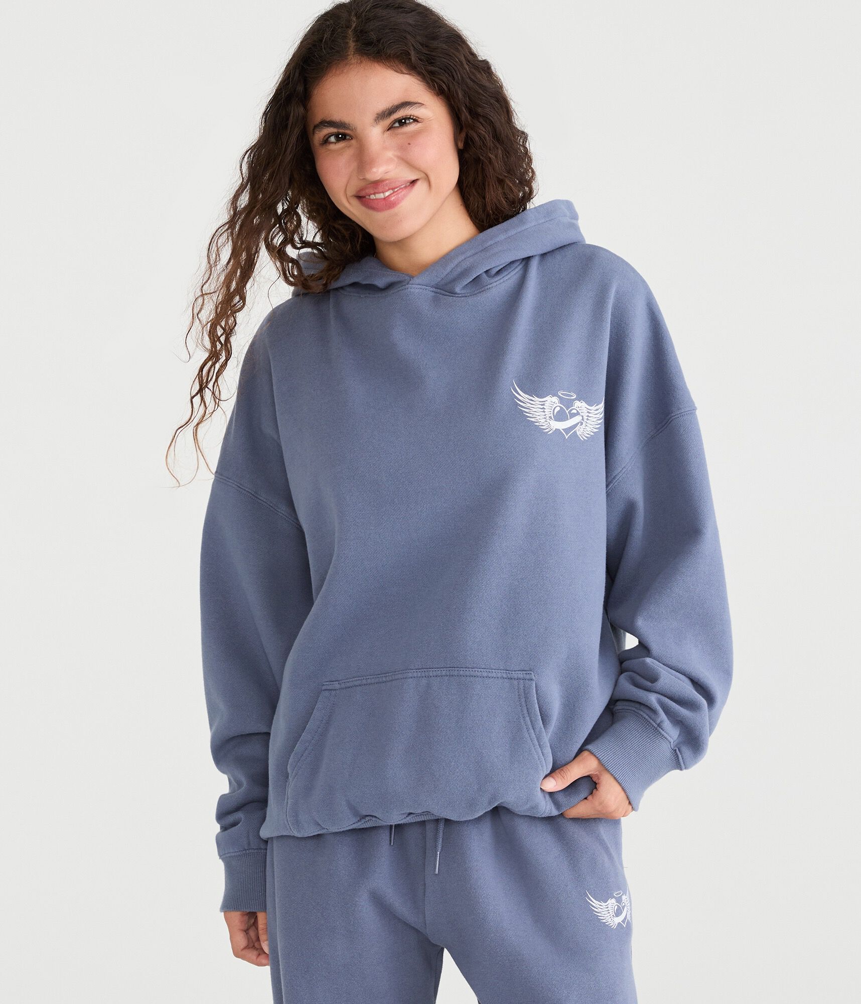 Cloud Soft Winged Heart Oversized Pullover Hoodie
