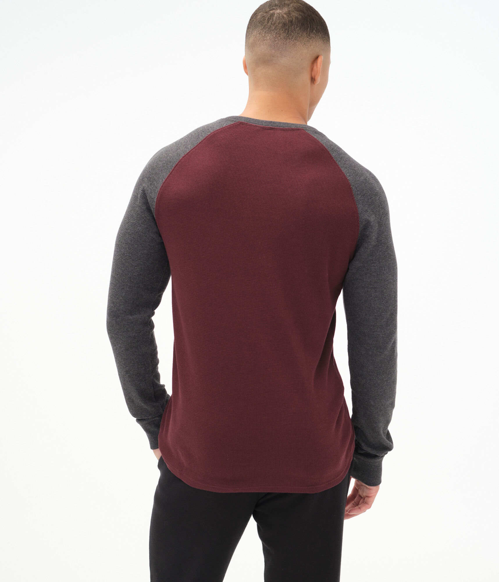Long Sleeve Waffle-Knit Raglan Henley