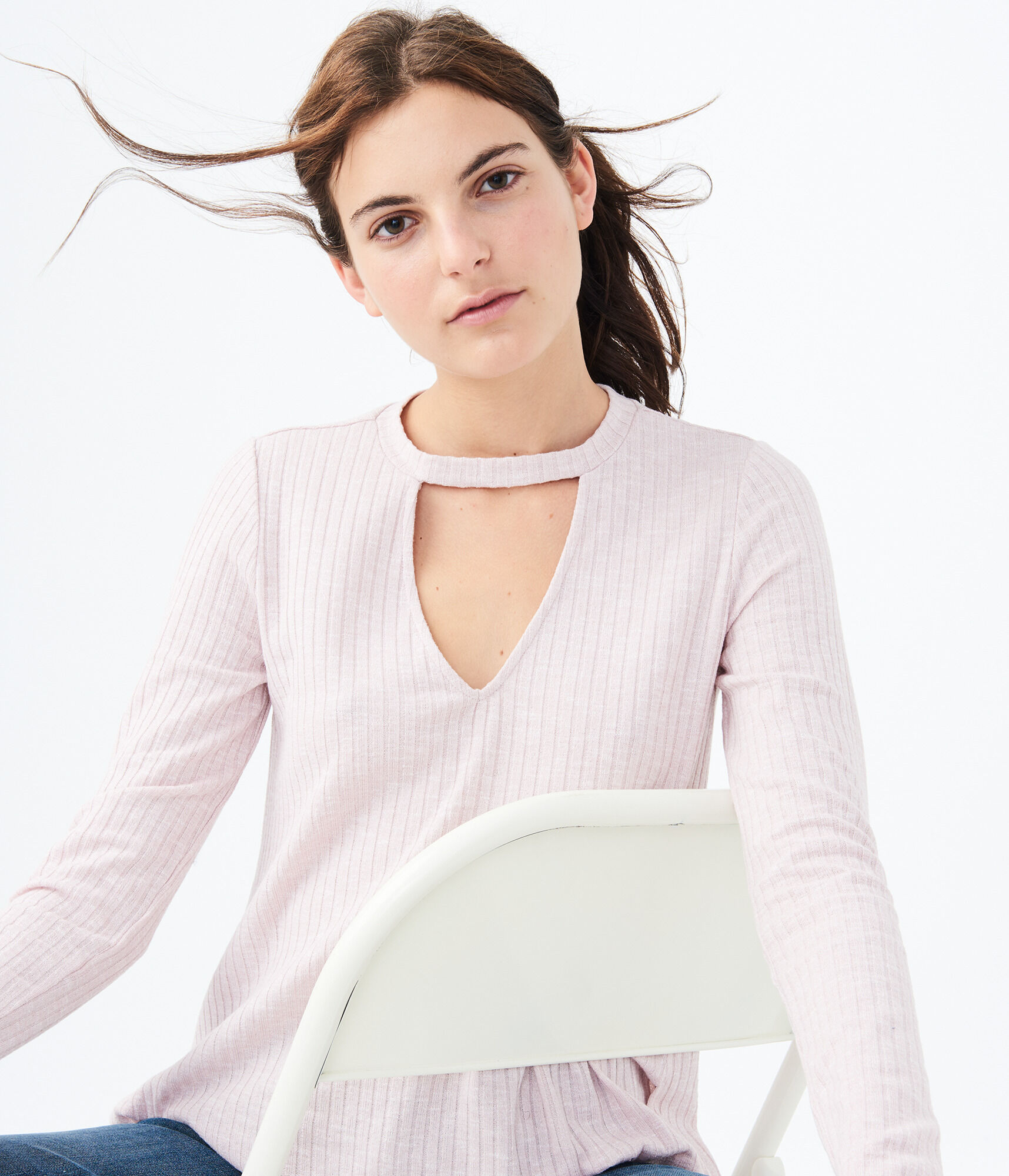 Long Sleeve Ribbed Choker Top