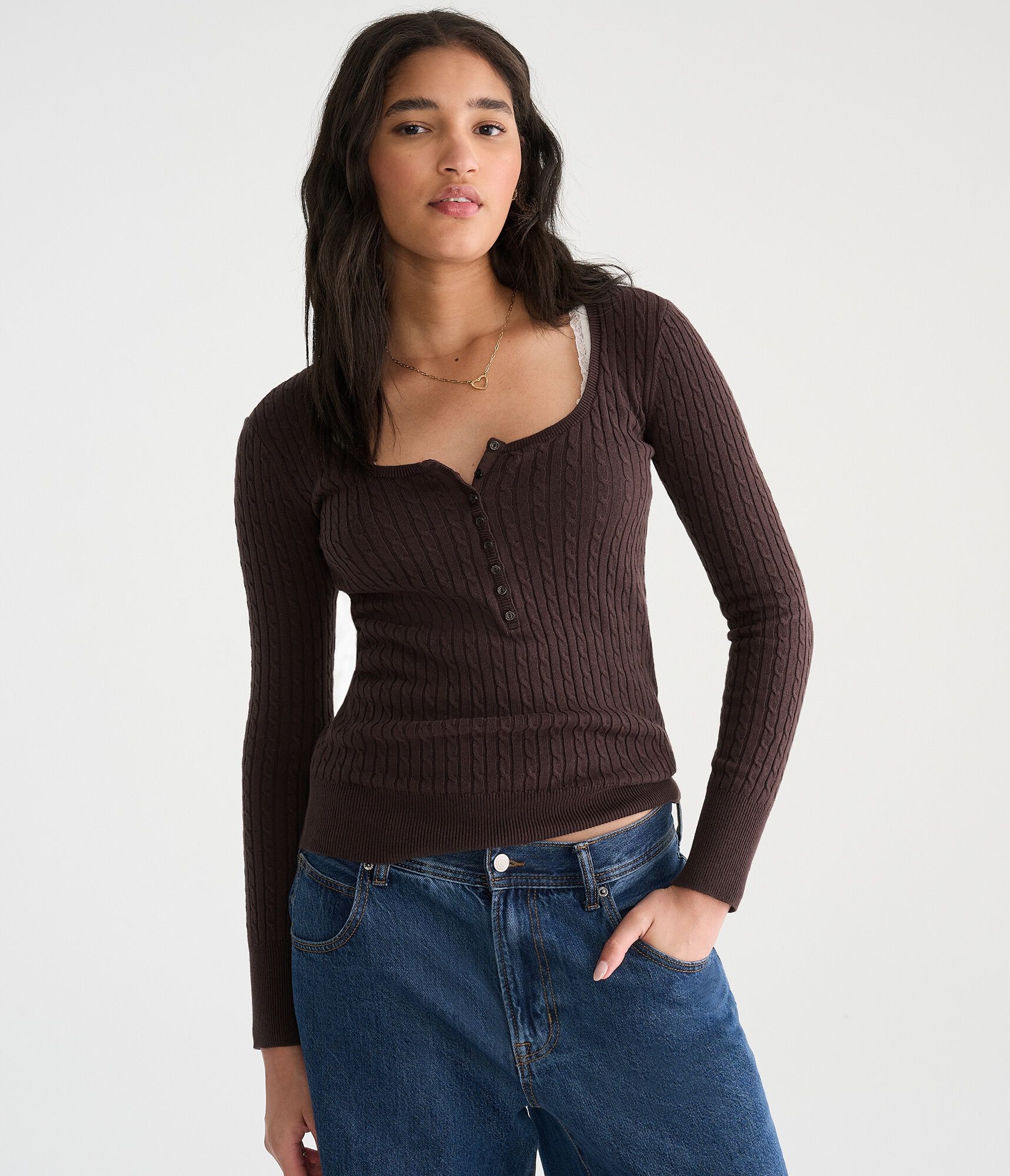 D&eacute;j&agrave; For Aero Long Sleeve Cable Henley