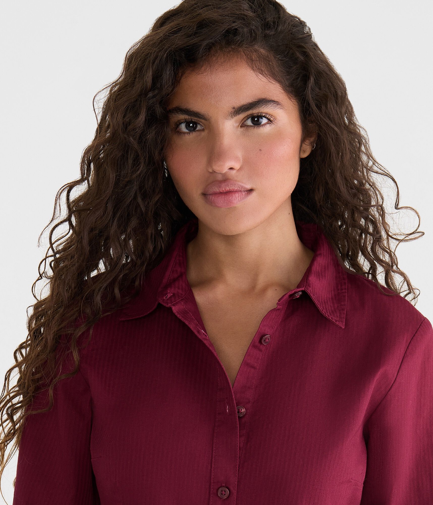 Long Sleeve Tonal Stripe Tie-Back Fitted Shirt