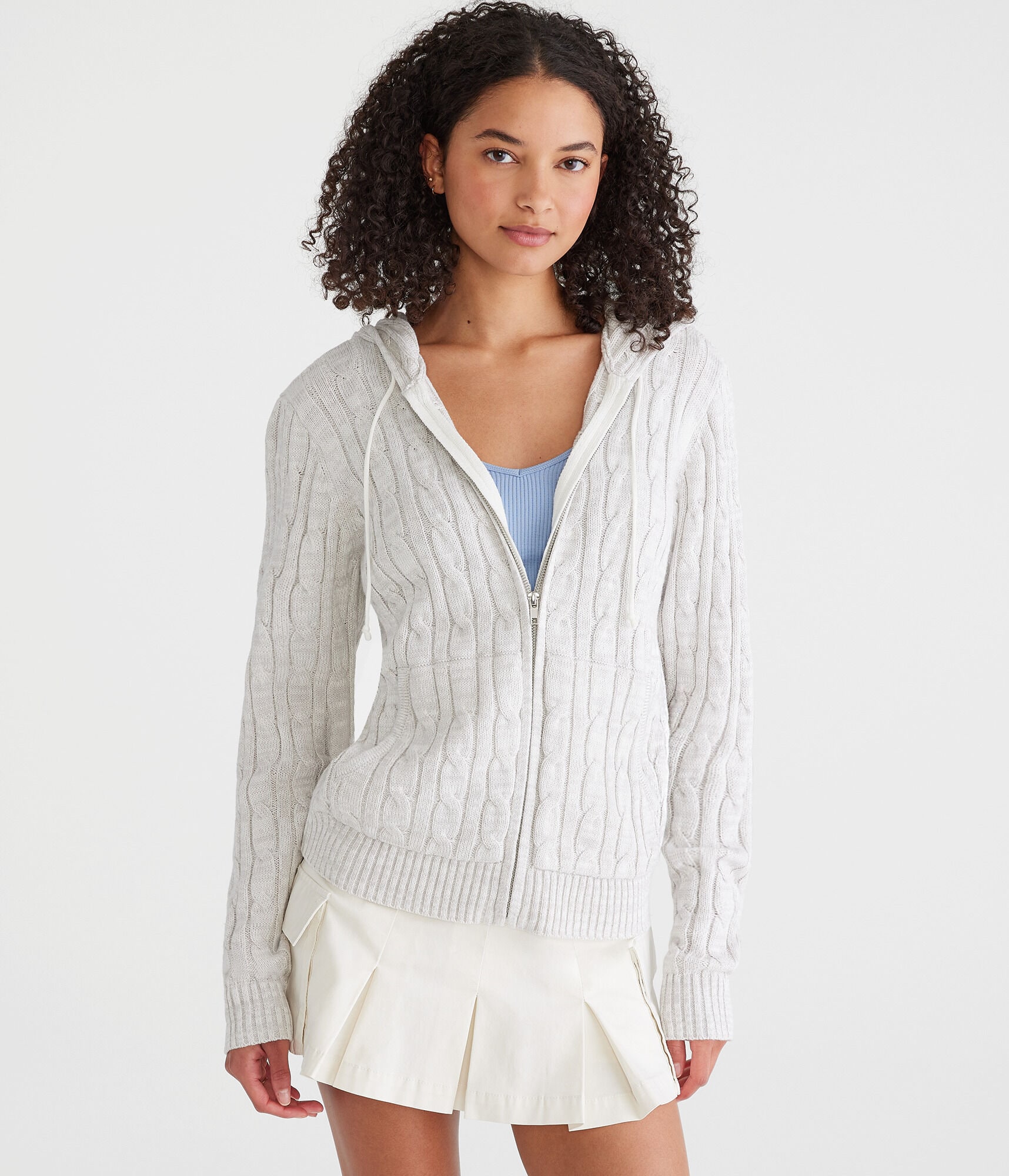 Hooded Full-Zip Cable Cardigan