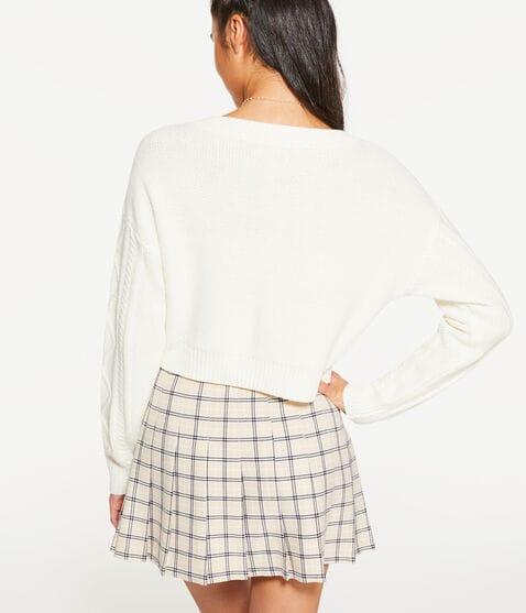 Cable-Knit Cropped V-Neck Sweater Cable-Knit Cropped V-Neck Sweater