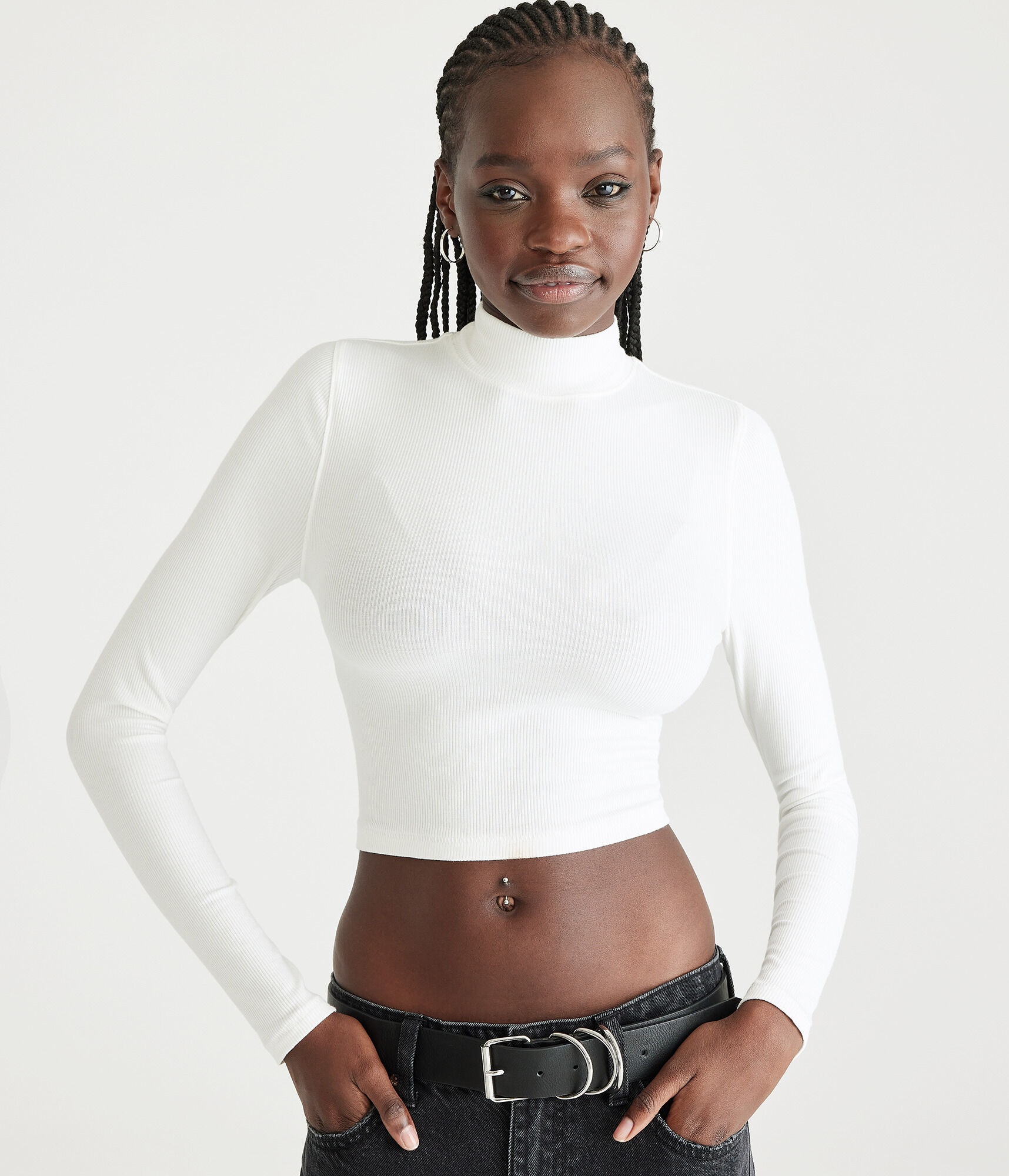 Long Sleeve Mock-Neck Cropped Top - Main Image