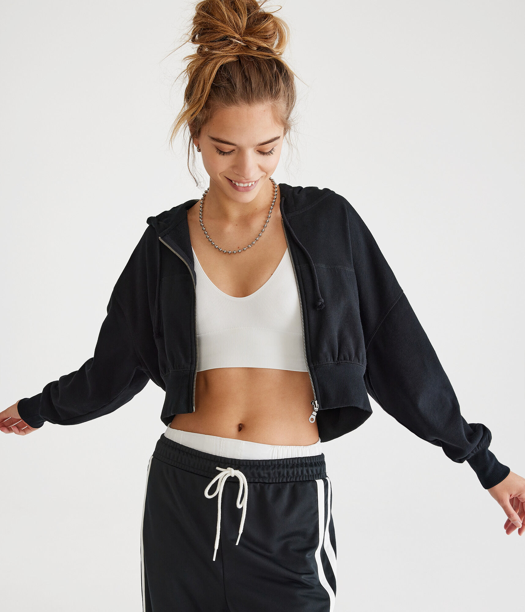 Oversized Cropped Full-Zip Hoodie