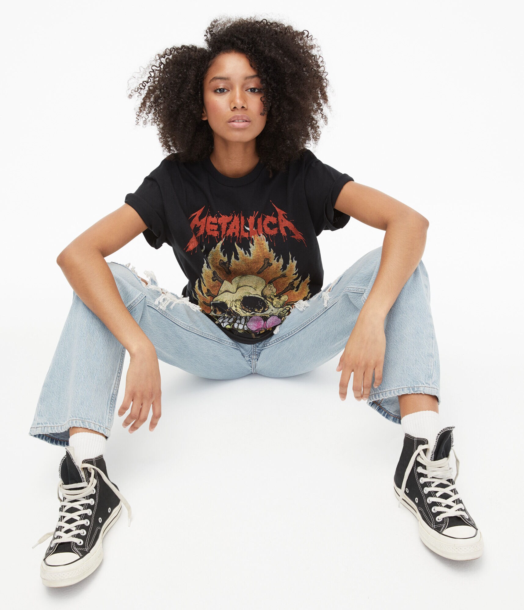 Metallica Flaming Skull Boyfriend Graphic Tee