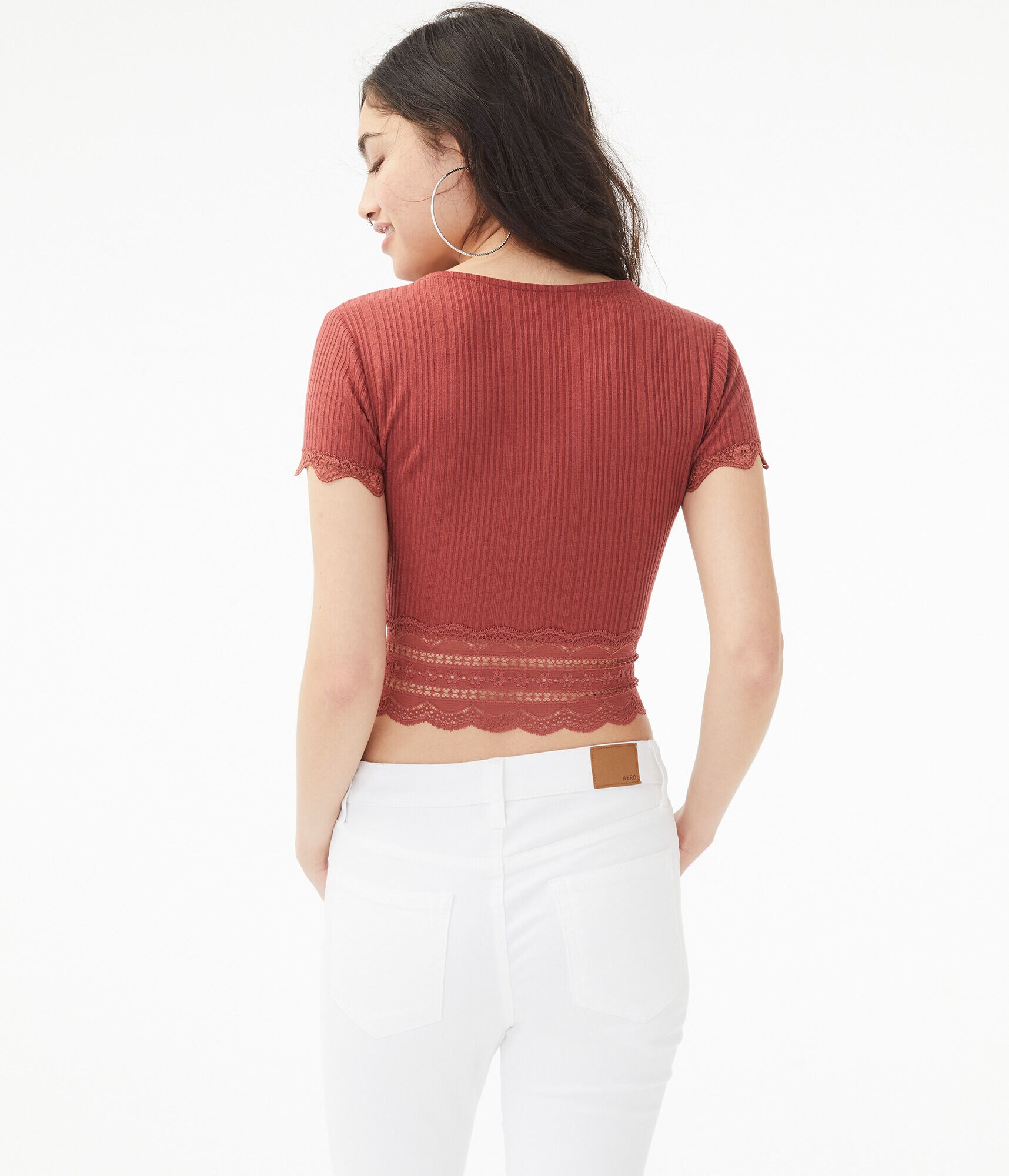 Lacy Buttoned Bodycon Crop Top