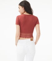 Lacy Buttoned Bodycon Crop Top