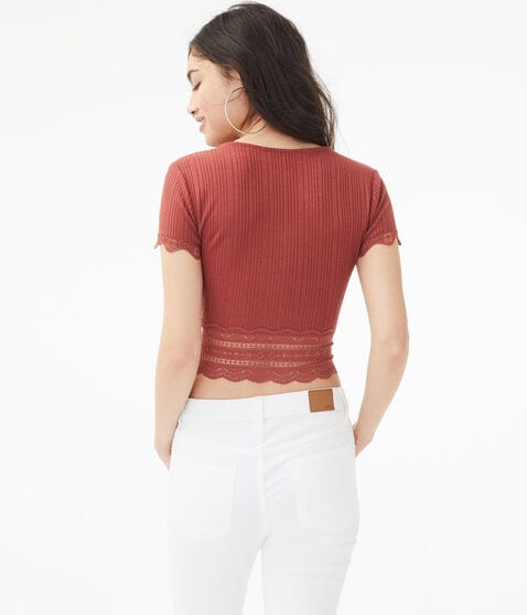 Lacy Buttoned Bodycon Crop Top Lacy Buttoned Bodycon Crop Top
