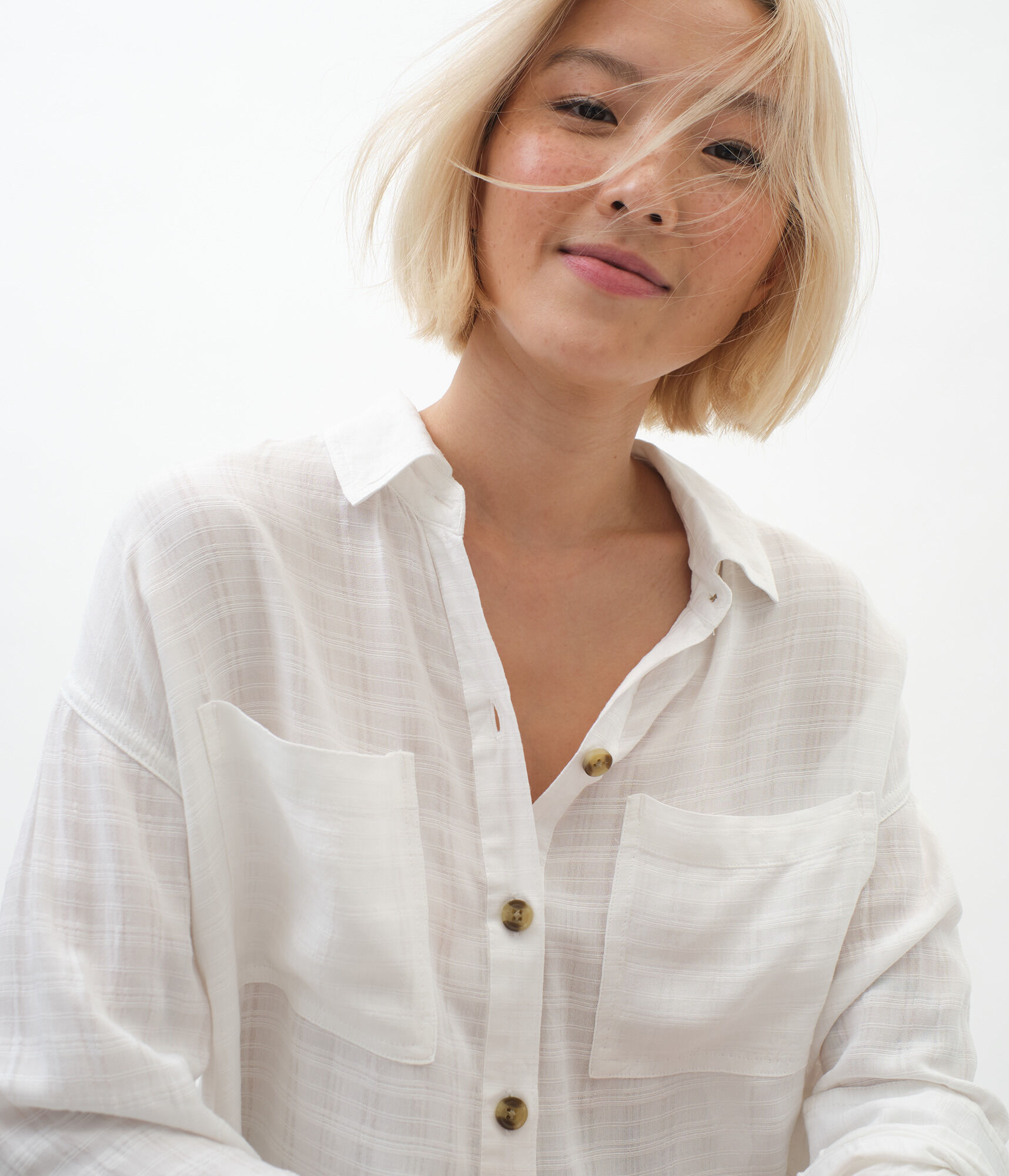 Long Sleeve Textured Button-Down Top