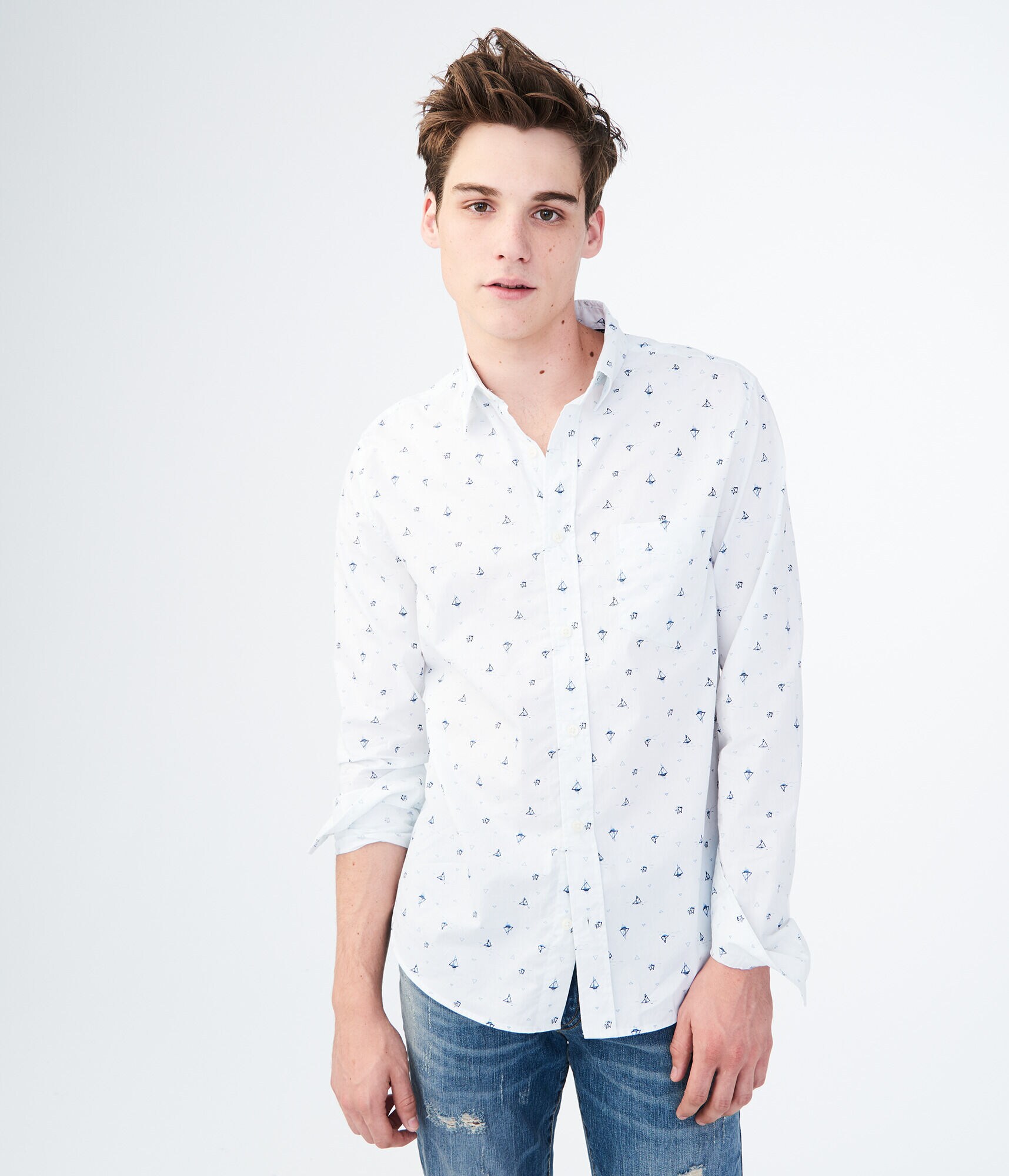 Long Sleeve Sailboats Woven Shirt