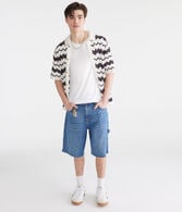 Chevron Crocheted Buttoned Sweater Polo