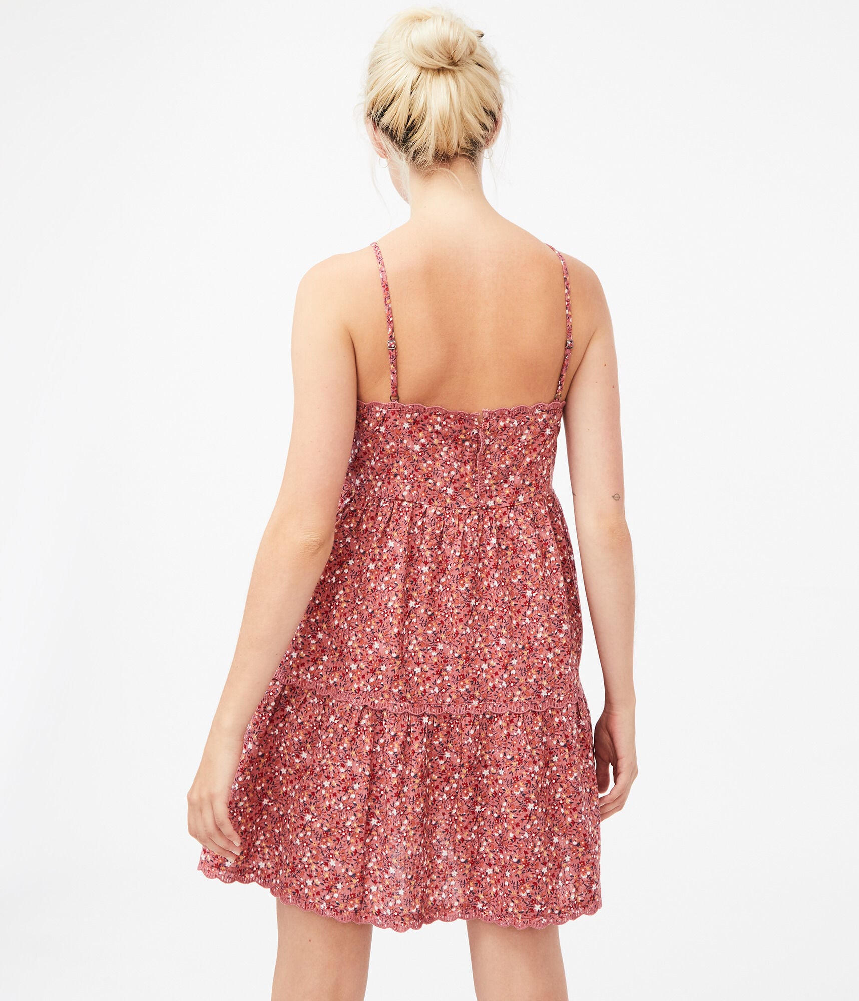 Leafy Floral Square-Neck Babydoll Dress