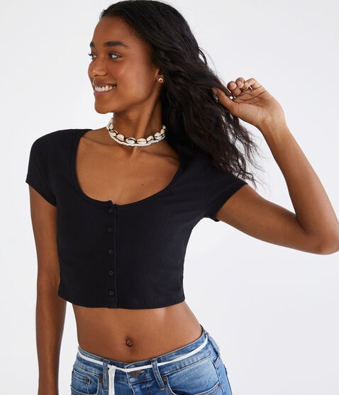 Buttoned Scoop-Neck Cardigan Tee Buttoned Scoop-Neck Cardigan Tee