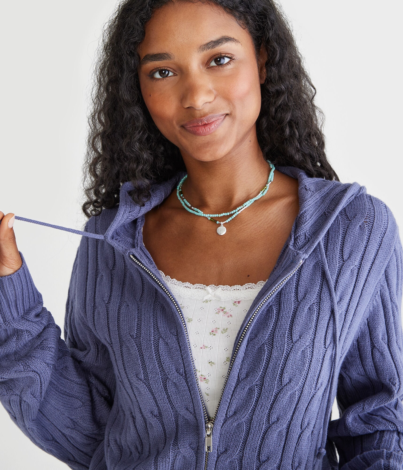 Hooded Full-Zip Cable Cardigan