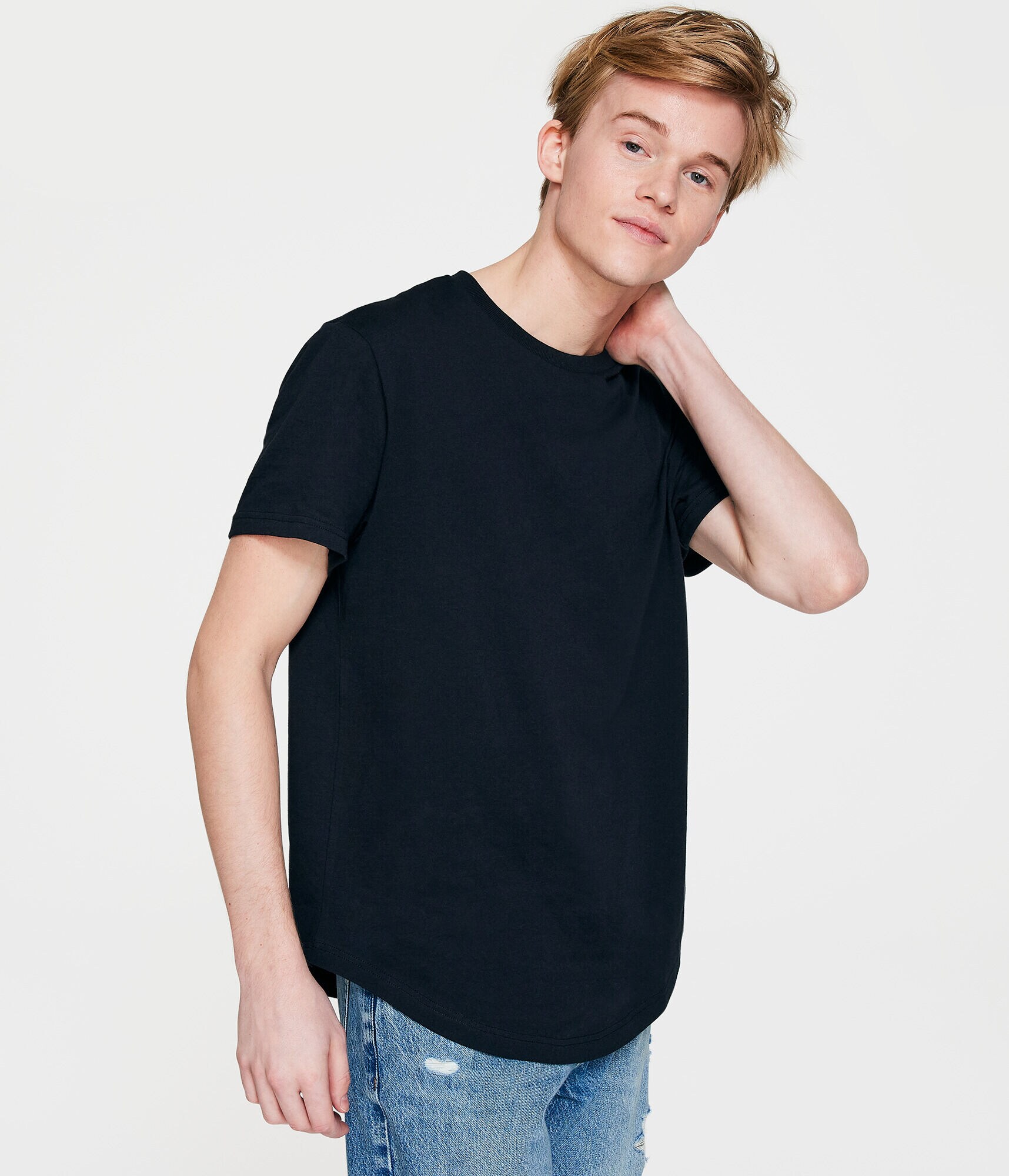 Solid Curved Hem Crew Tee