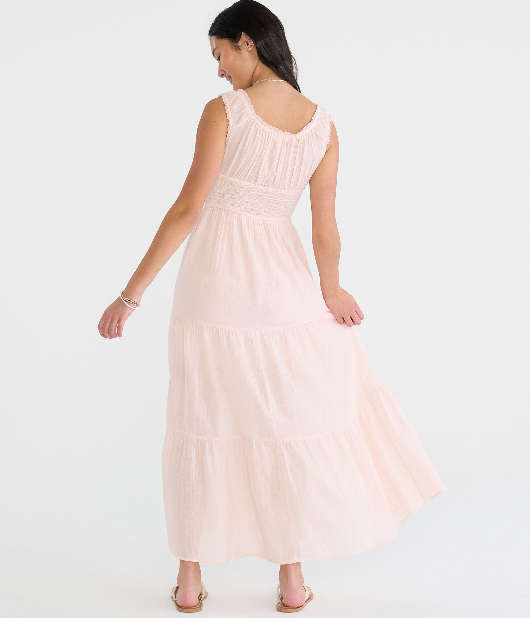 Solid Scoop-Neck Smocked Maxi Dress