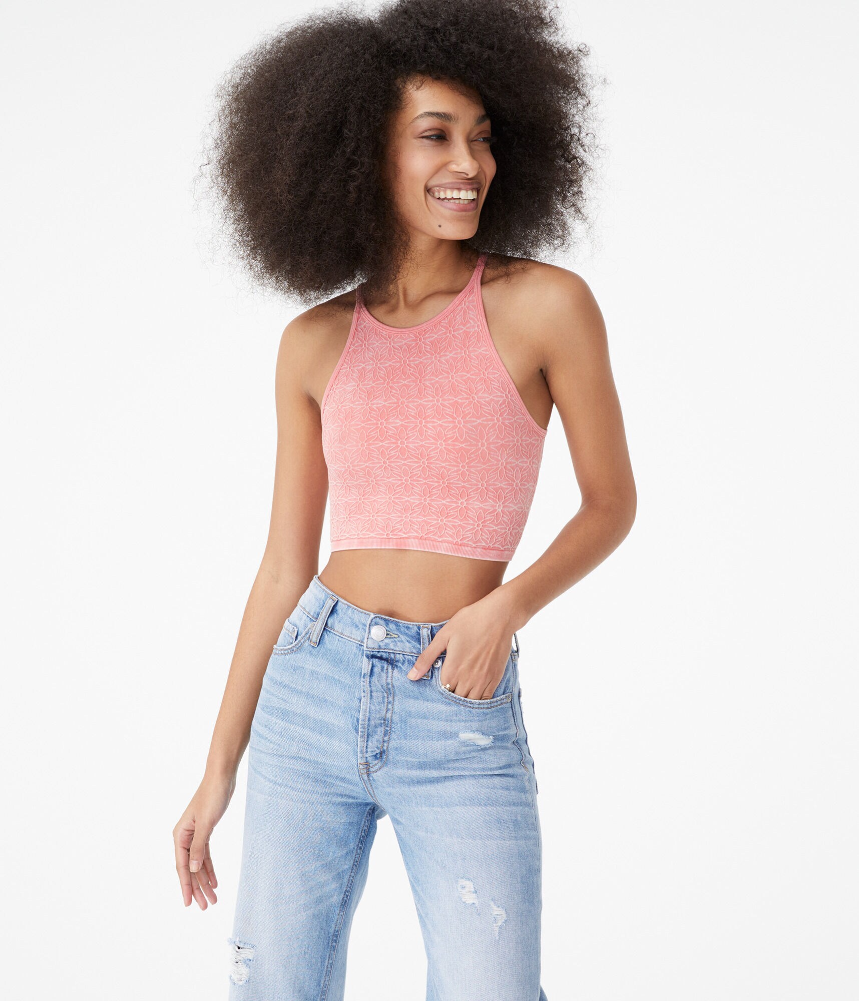 Seriously Soft Daisy Acid Wash Seamless High-Neck Cropped Tank