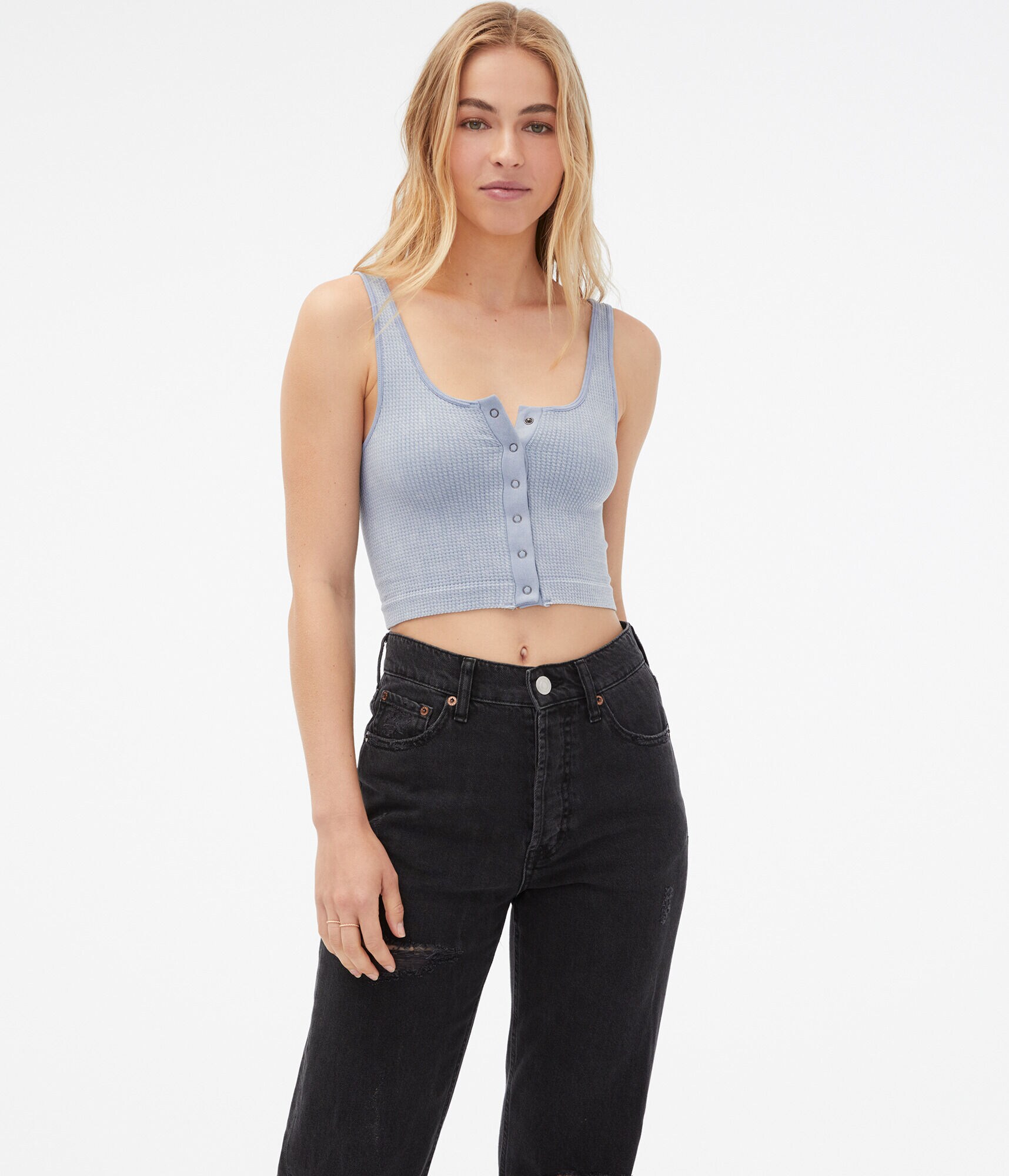 Seriously Soft Acid Wash Thermal Snap Cropped Tank