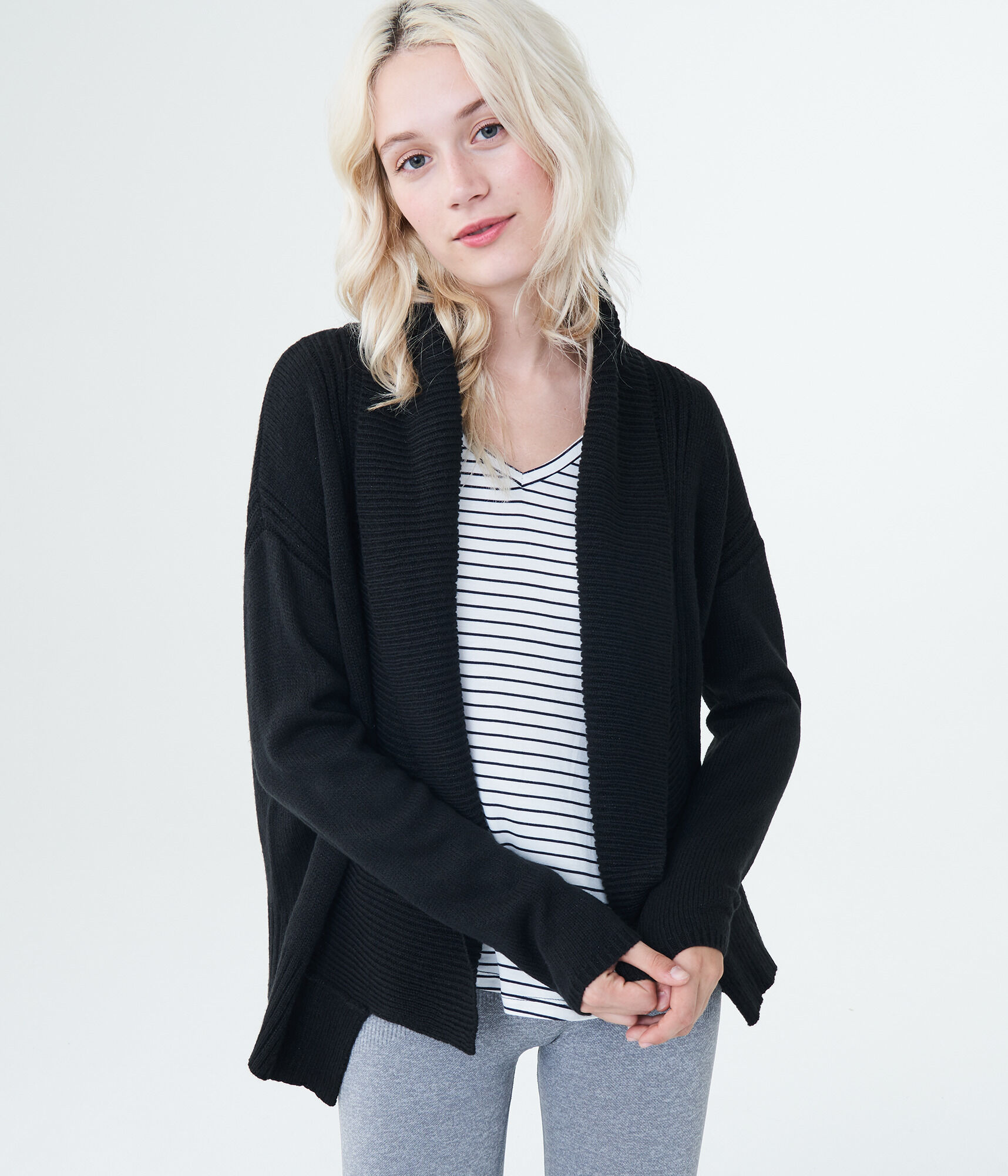 Solid Shawl-Collar Cardigan