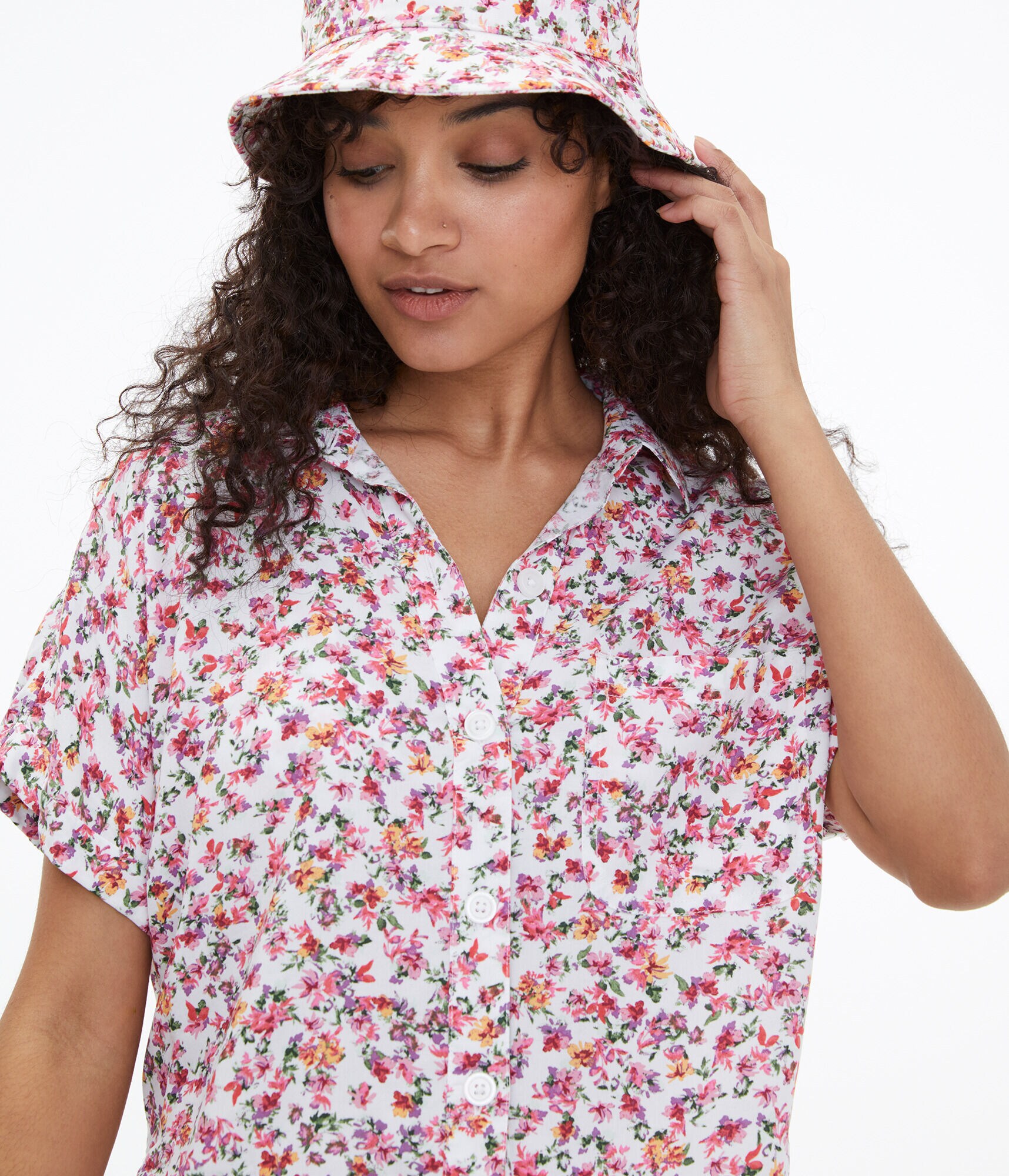 Short Sleeve Floral Print Boyfriend Shirt