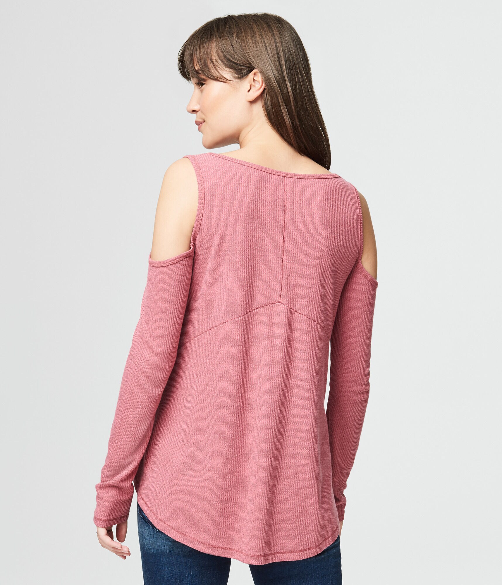 Long Sleeve Ribbed Cold-Shoulder Top