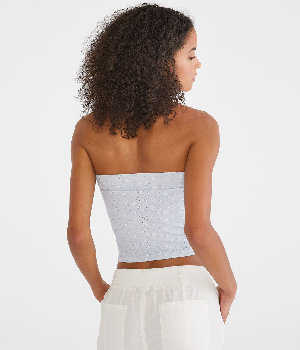 Washed Eyelet Cropped Tube Top