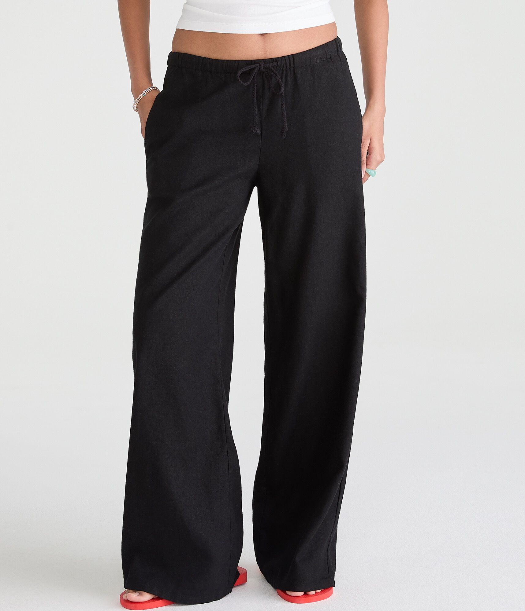 Low-Rise Drawstring Linen Pants