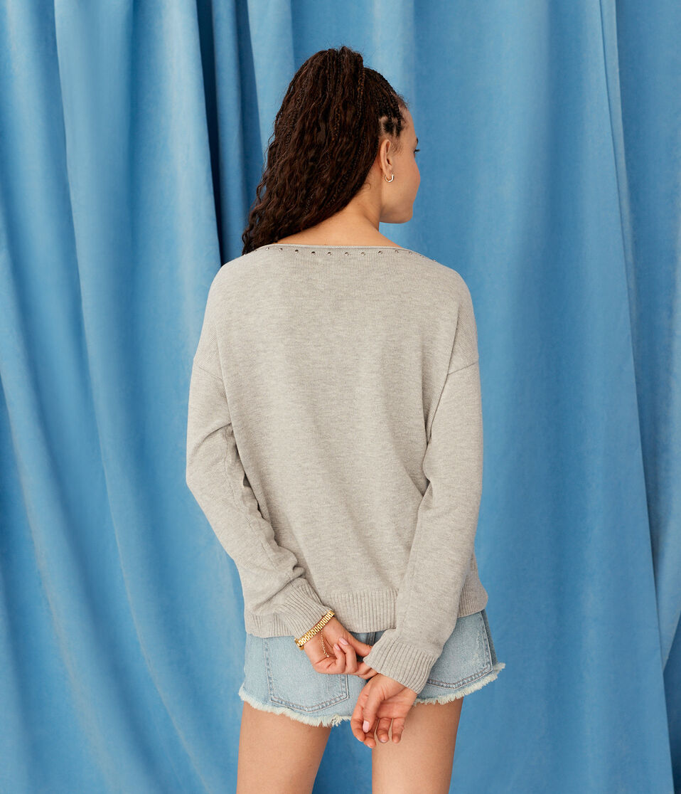 Demetra for Aero Studded Slash-Neck Sweater