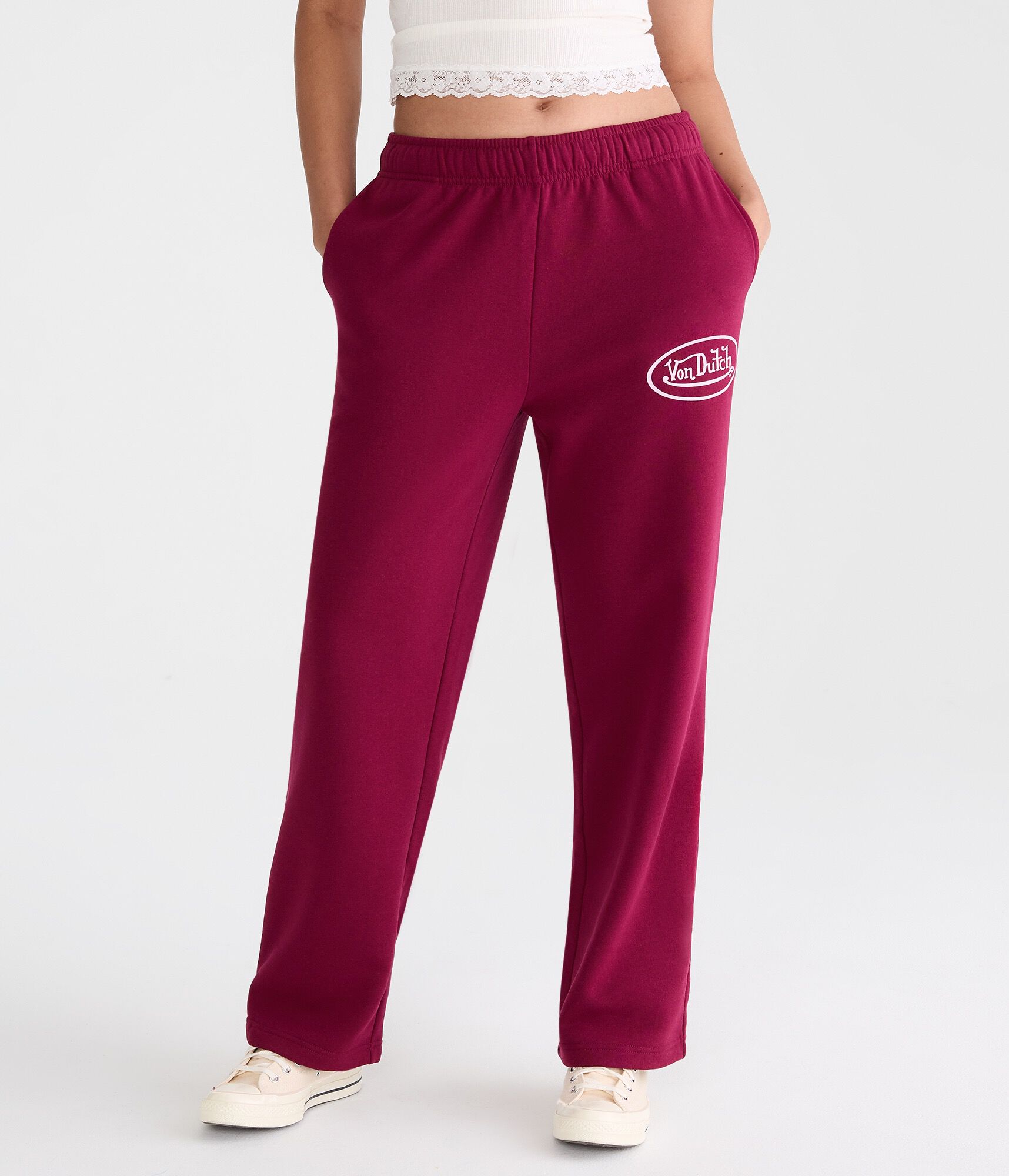 Von Dutch Logo Mid-Rise Straight Leg Sweatpants