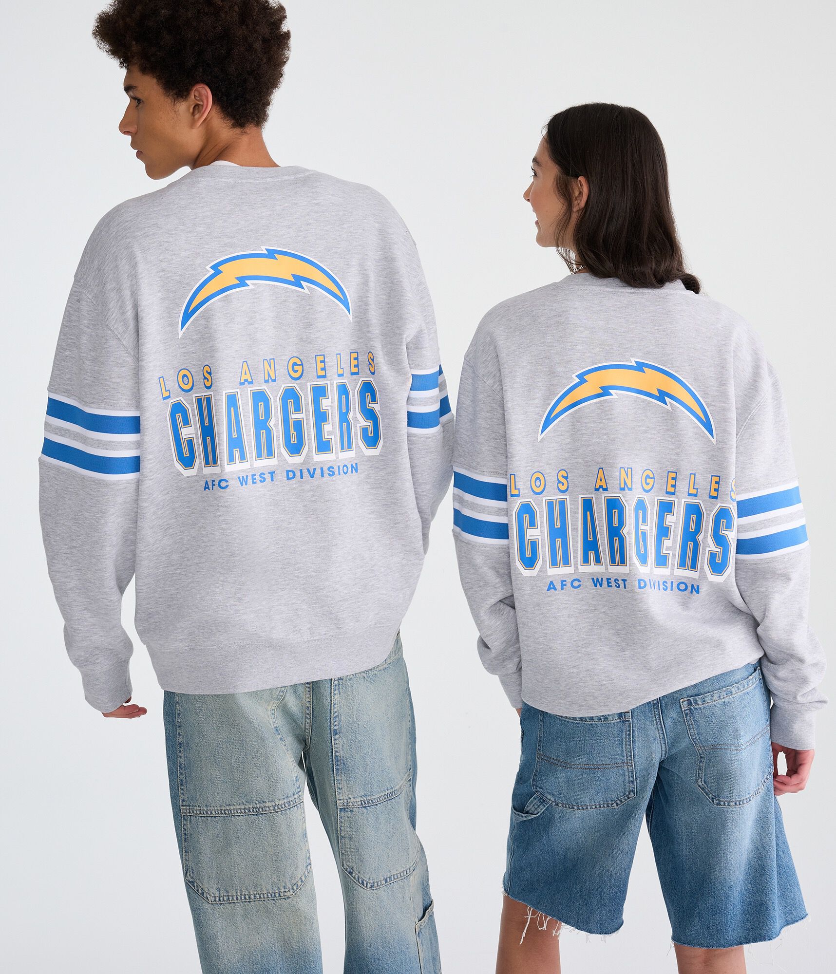 Los Angeles Chargers Striped Sleeve Crew Sweatshirt